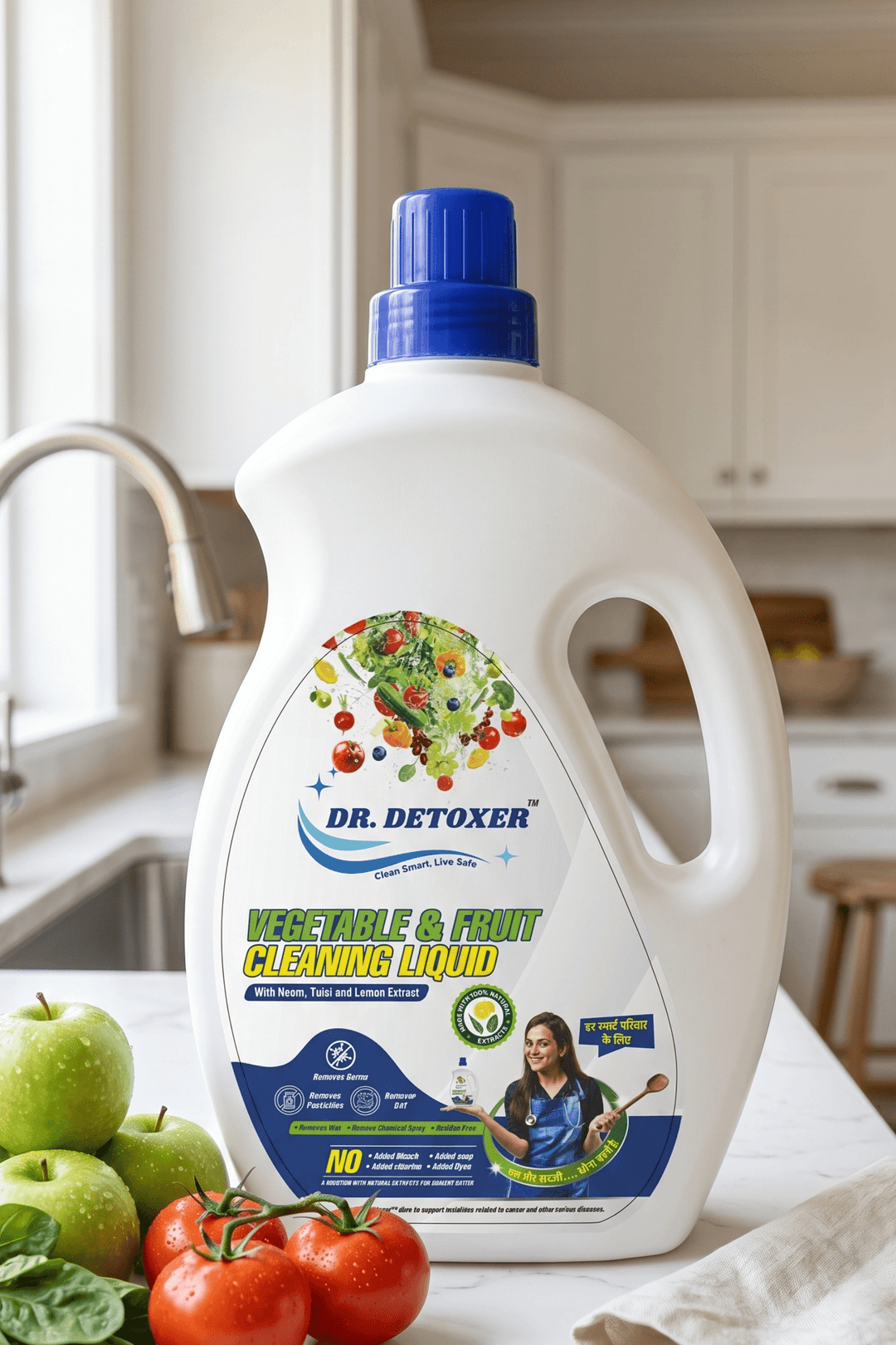 Dr. Detoxer vegetable and fruit cleaning liquid bottle — natural formula